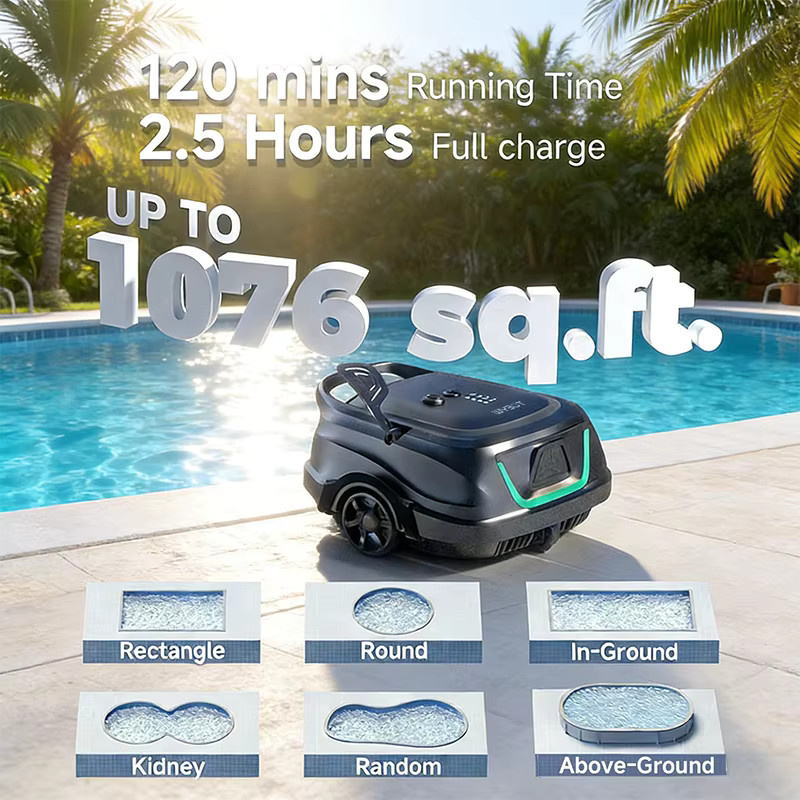 WYBOT Kabelloser Pool-Roboter-Staubsauger in Schwarz mit intelligenter Wegplanung und zweischichtiger Filtration - Bild 2