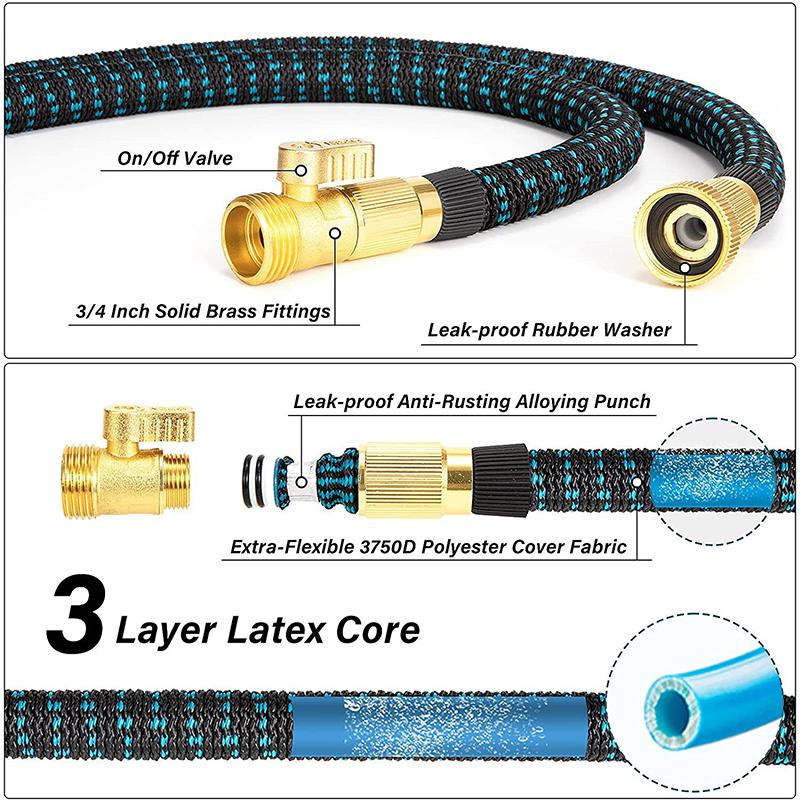 WTEMPO Ausdehnbarer Gartenschlauch mit 10 Funktionsdüsen und strapazierfähigem 3-Lagen-Latex, Länge: 22,86 m - Bild 4