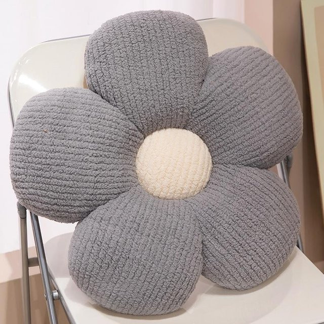 Yiran Health & Beauty Gestreiftes Plüsch-Kissen in Blumenform, Grau, B/B: 40 x 40 cm - Bild 1