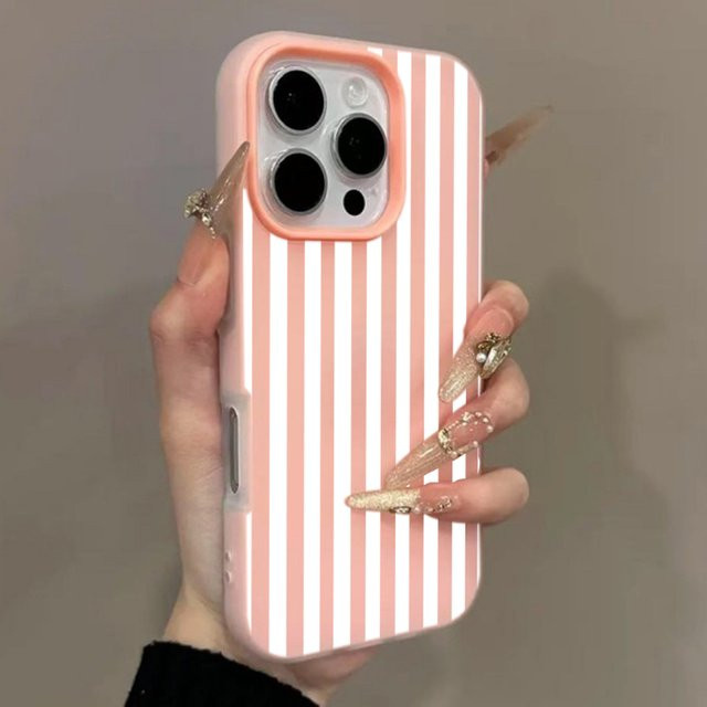 Stoßfeste Handyhülle für Apple iPhone 17 bis 11 Pro Max, Süßigkeiten-Design, gestreift in Weiß, Blau und Pink - Bild 1