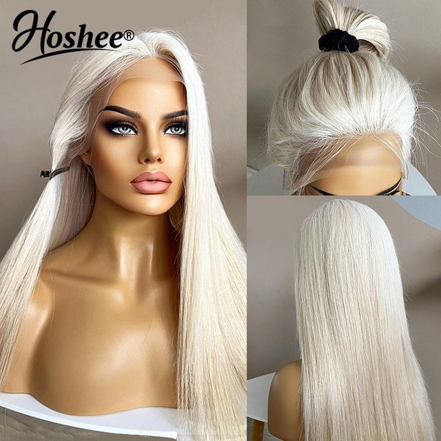 HOSHEE Perücke, platinblond, brasilianisches Remy-Echthaar, gerade, Spitzenfront, Damen - Bild 1