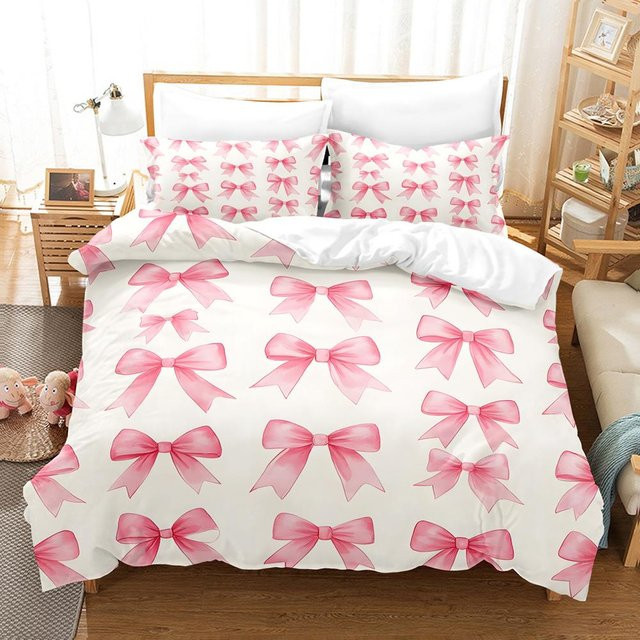 Binchi Fitness Bettwäscheset mit Schleifen-Design, weiß, Microfaser, bestehend aus Bettbezug und Kissenbezug, B/H: 260 x 220 cm - Bild 1