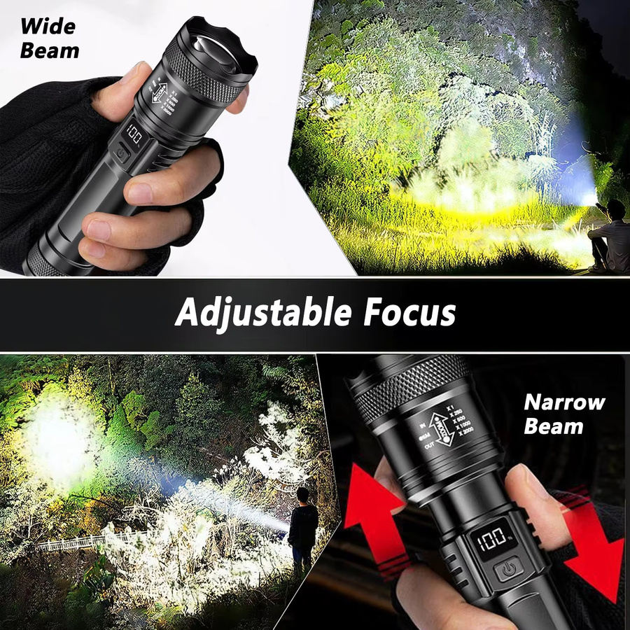 XIWANGFIRE P50 LED Taschenlampe in Schwarz mit 2000 lm, ultrahelles taktisches Licht mit Teleskop-Zoom und eingebautem 18650 Akku - Bild 2