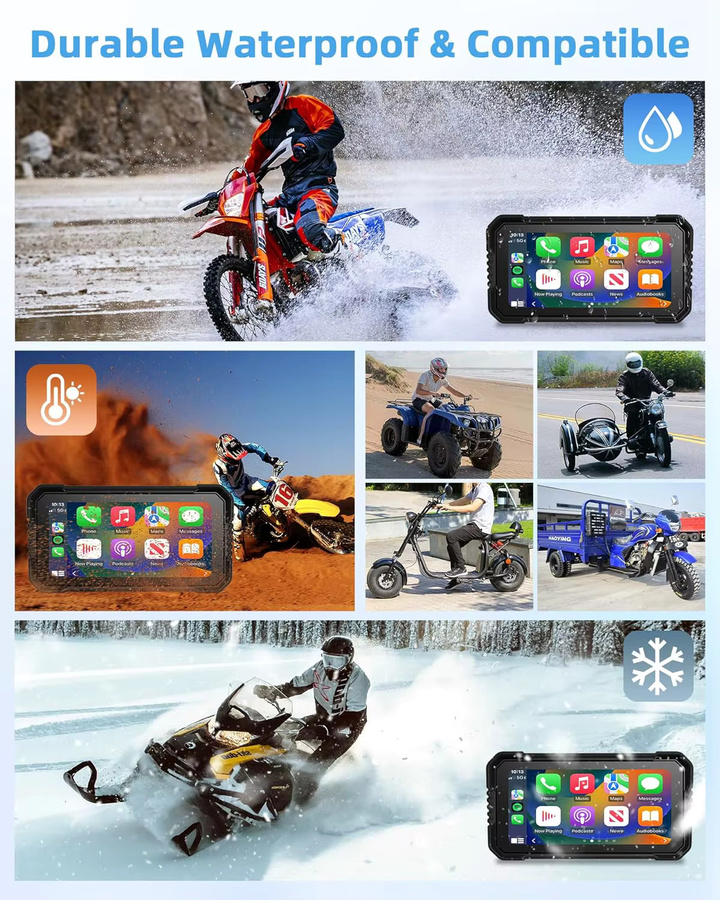 JMCQ Tragbares IPX7 Wasserdichtes Motorrad GPS Navigationssystem mit Dual Kamera DVR und Carplay Bildschirm in Schwarz - Bild 4