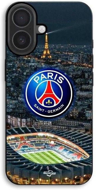 MANIACASE iPhone 17 Schutzhülle mit PSG Logo, Stadion und Eiffelturm in Schwarz und Multicolour - Bild 1