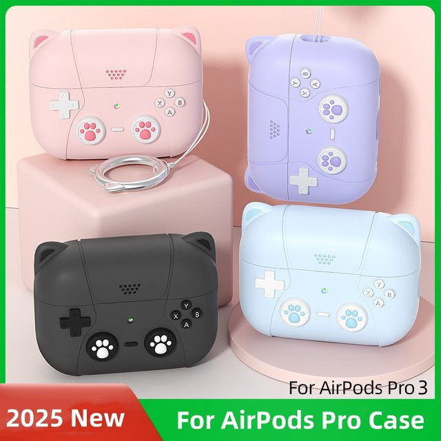 Silikon Schutzhülle im Anime Katze Design für Apple AirPods Pro 3, Farbe: Lila - Bild 1