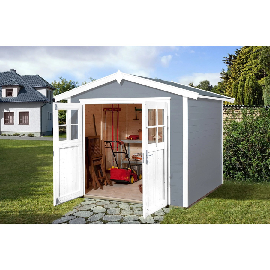 WEKA Gartenhaus 224 Gr.3 aus Massivholz in Grau mit Satteldach und Doppeltür B/H/T: 280 x 227 x 239 cm - Bild 2