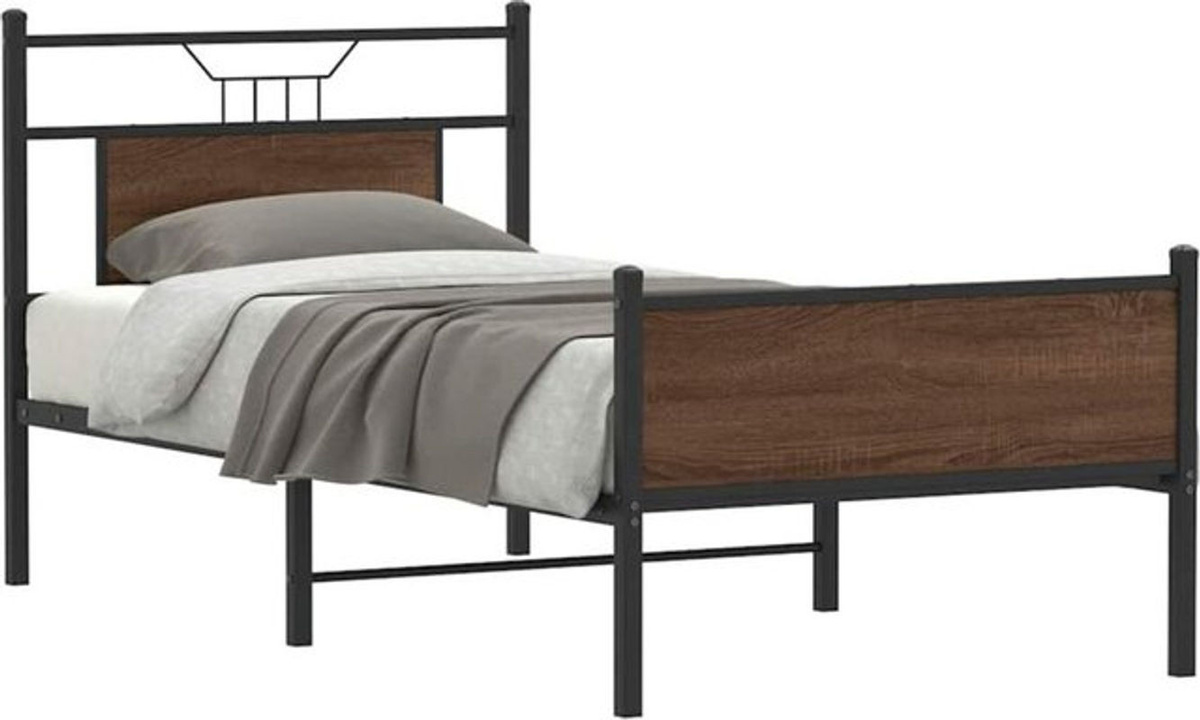 Vidaxl Einzelbett Bettgestell aus Holzwerkstoff und Stahl in Braun, B/T/H: 80 x 200 x 85,5 x 91,5 cm - Bild 1