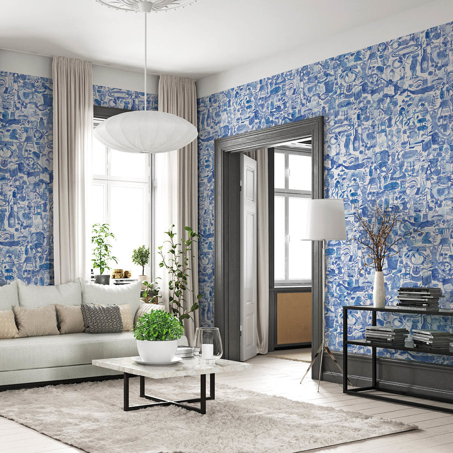 NLXL Mural I'm Blue - 06 Drops Wandtattoo mit floralem Design in Blau - Bild 1