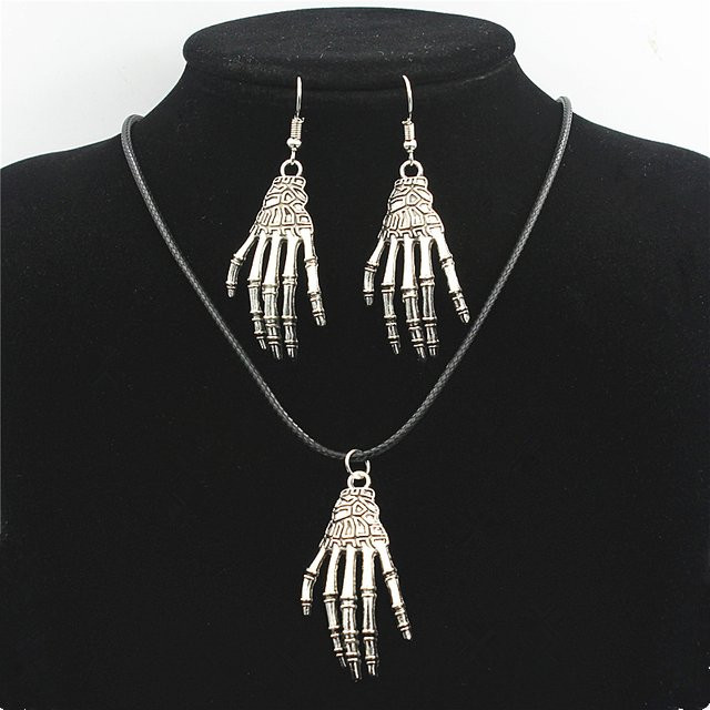 Weyena Schmuck-Set, Skelett Hände, Halskette, Ohrringe, Edelstahl, Silber, Damen - Bild 1