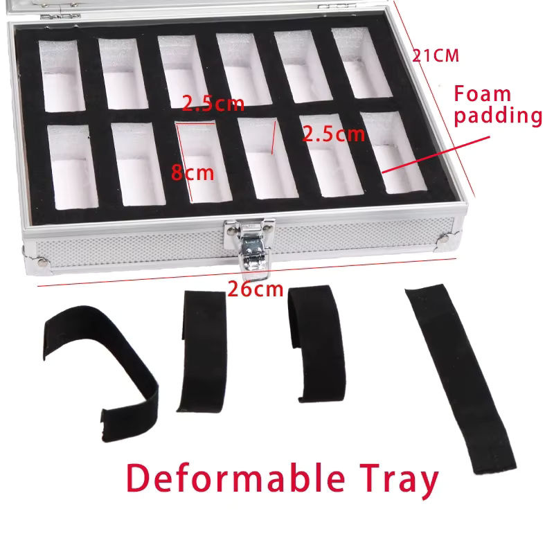 LEICTORY Uhrenaufbewahrungsbox, Aluminium, Silber, 12 Fächer, Unisex - Bild 4