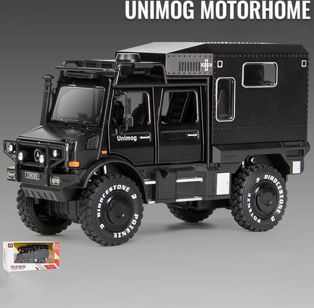 Fourall- Model Cars Unimog-Automodell, Spielzeugauto, Maßstab 1:28, Licht und Ton, schwarz - Bild 1