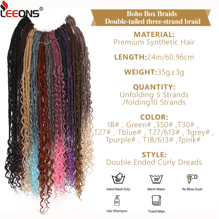 leeons Dreadlock-Erweiterung Boho Box Braid Dreads, Damen, 24 Zoll - Bild 3