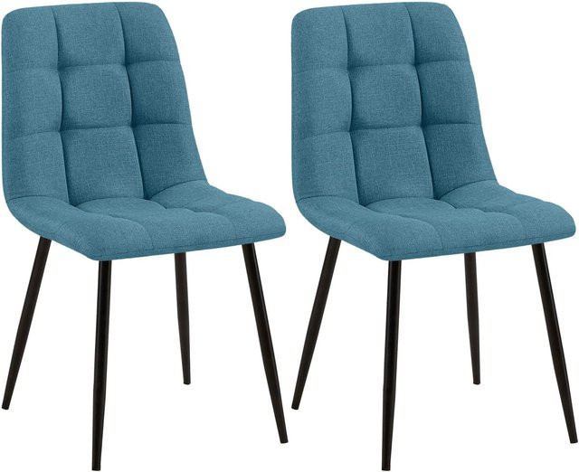 2er Set Esszimmerstühle DELUKE FIGAD in Blau mit Steppmuster und Metallbeinen, B/T/H: 45 x 55 x 84 cm - Bild 1