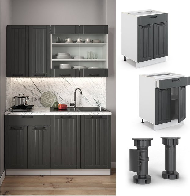 Vicco Küchenunterschrank FAME Line Landhaus in Anthrazit und Weiß, Breite: 60 cm - Bild 1