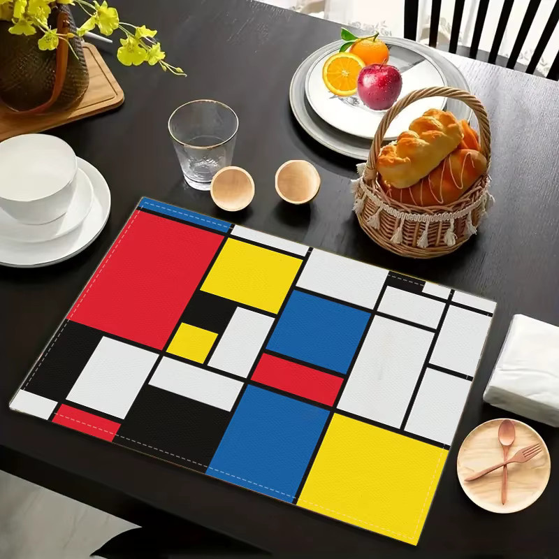 VIKAMA Tischsets im Mondrian-Stil mit geometrischem Farbblock-Design aus PVC, Mehrfarbig, Rechteckig - Bild 3