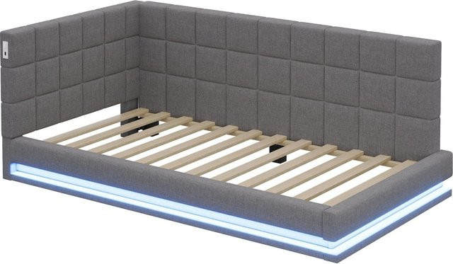 Merax Schlafsofa modern in Grau mit LED-Beleuchtung und USB-Anschluss, Breite: 90 cm, Länge: 200 cm - Bild 1