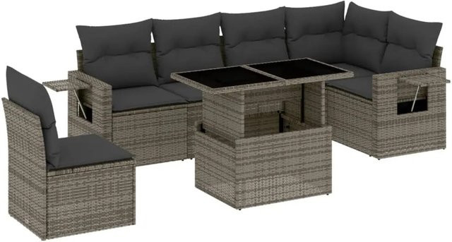 vidaXL 7-tlg Garten-Sofagarnitur aus Poly Rattan mit Kissen in Grau - Bild 1