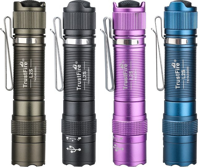Trustfire L2S Taktische Taschenlampe mit 1050 Lumen, USB wiederaufladbar, IPX6 wasserdicht, Schwarz - Bild 1