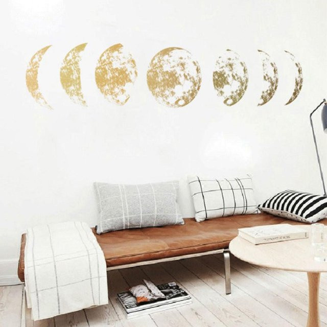 mfySpace Wandaufkleber mit Mondphasenmuster in Gold und Beige zur Dekoration von Schlafzimmer und Wohnraum - Bild 1