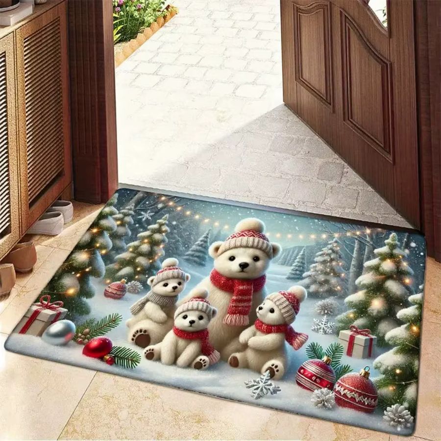 VIKAMA Weihnachts Fußmatte mit Bär Motiv in Weiß für Flur und Eingangsbereich - Bild 5