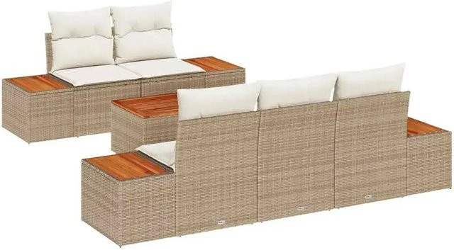 vidaXL Garten-Sofa-Set 6-teilig aus Poly Rattan und Stahl in Beige mit Kissen und Gartentisch - Bild 1