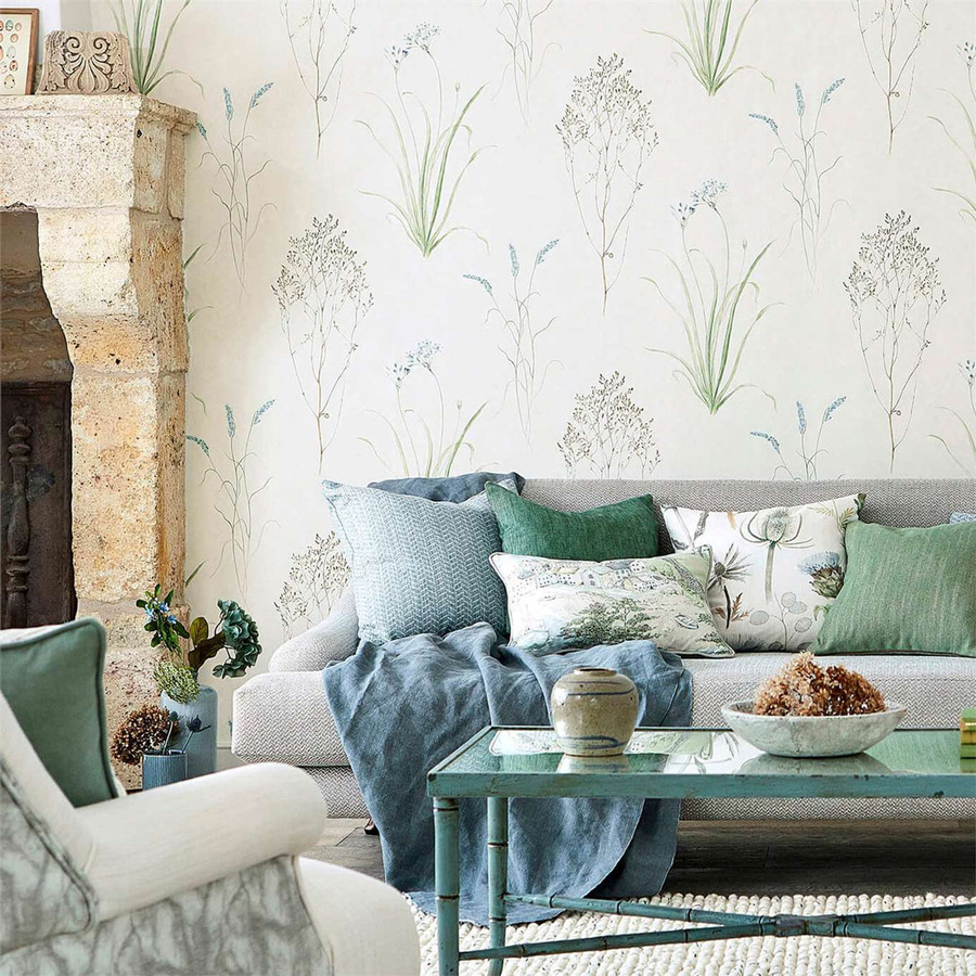 Sanderson Tapete Farne Grasses in Creme und Salbeigrün mit botanischem Floral-Design - Bild 1