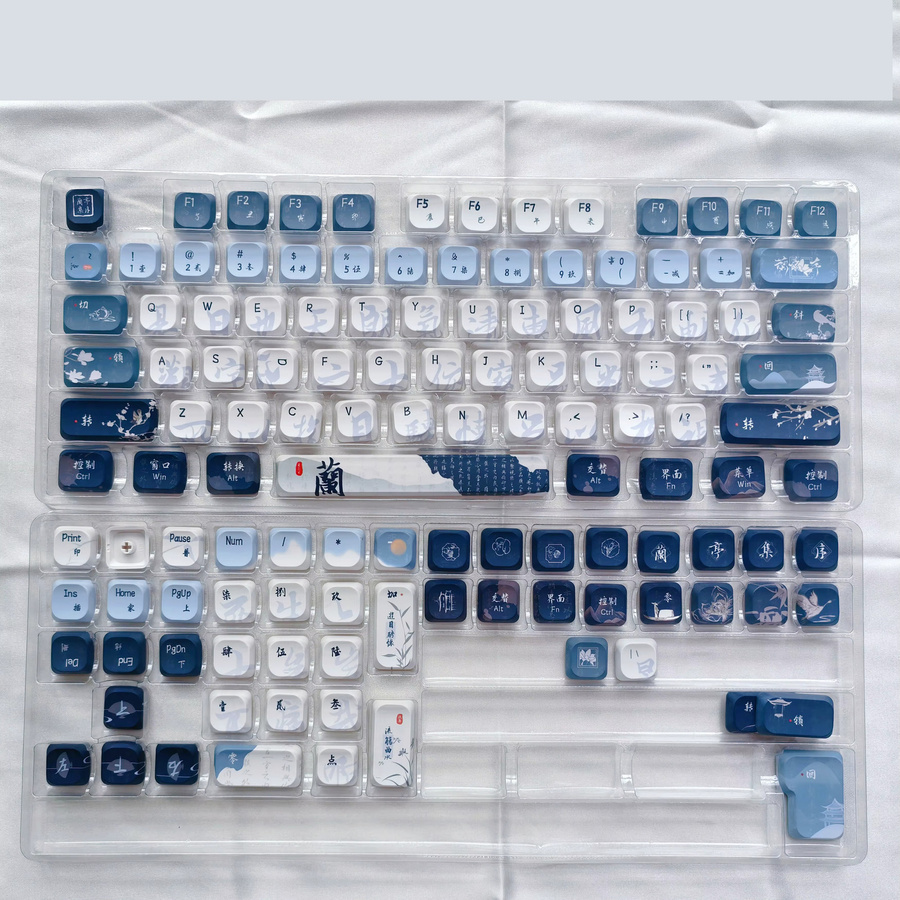 DIXSG Low Profile Vintage Blue Slim PBT Tastenkappen für mechanische MX Switches, 120 Tasten, Farbsublimation, Blau/Weiß - Bild 6