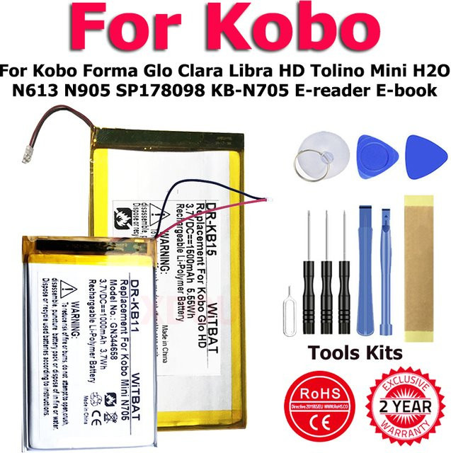 XDOU E-Book-Akku für Kobo Forma, Glo, Clara, Libra HD und Tolino Mini H2O (Modelle N613, N905, SP 178098, KB-N705) - Bild 1