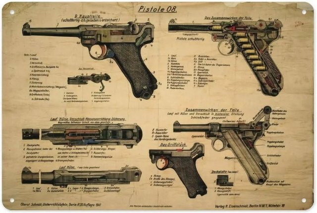 ZX ART Metallblechschild Luger Pistole 08 Waffenzeichen WW2 Dekoration B: 30 cm, H: 20 cm - Bild 1