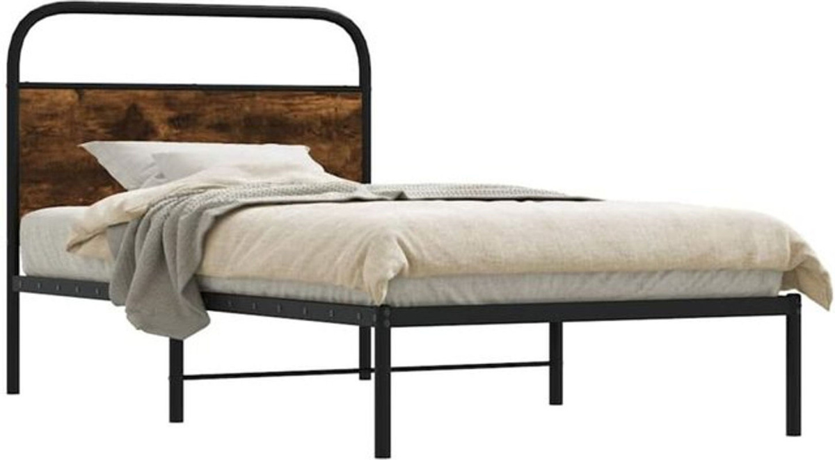 Bettgestell aus Holzwerkstoff und Stahl in Braun im Industrial Design von vidaxl, B/T/H: 100 x 190 cm - Bild 1
