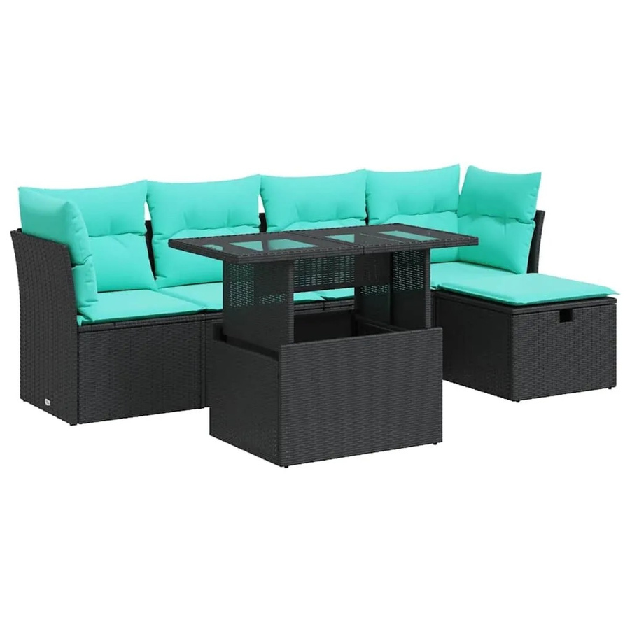 vidaXL 6-teilige Garten-Sofagarnitur aus Poly-Rattan mit Kissen in Schwarz - Bild 2
