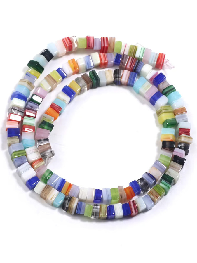 Laudsong Glas-Lampwork-Perlen, 4 mm, quadratisch, mehrfarbig - Bild 5