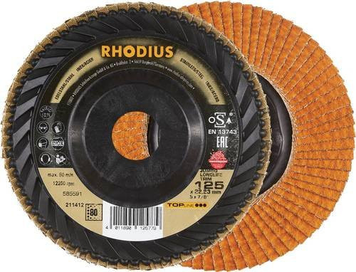 Rhodius JUMBO LONGLIFE TRIM Fächerschleifscheibe Körnung 80 für Edelstahl und Stahl, Orange, 10 Stück - Bild 1