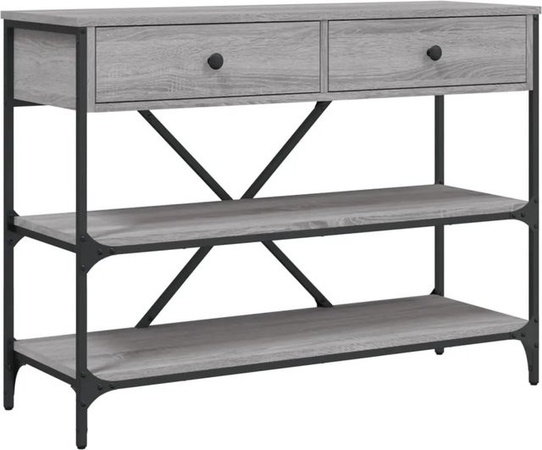 vidaXL Konsolentisch mit Schubladen und Ablagen in Grau Sonoma, B/T/H: 100 x 34,5 x 75 cm