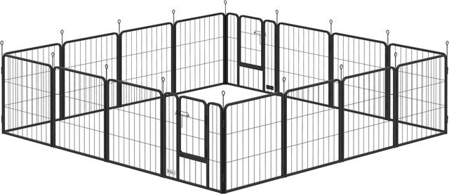 PawHut Hundepark Aosom modulares und faltbares 16-Paneel-Hundegehege aus Metall mit Tür, schwarz, Höhe: 60 cm - Bild 1