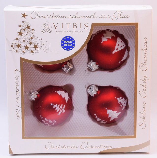 Vitbis Glas-Weihnachtskugeln 4-teilig in Rot-Matt, Durchmesser: 6 cm - Bild 1