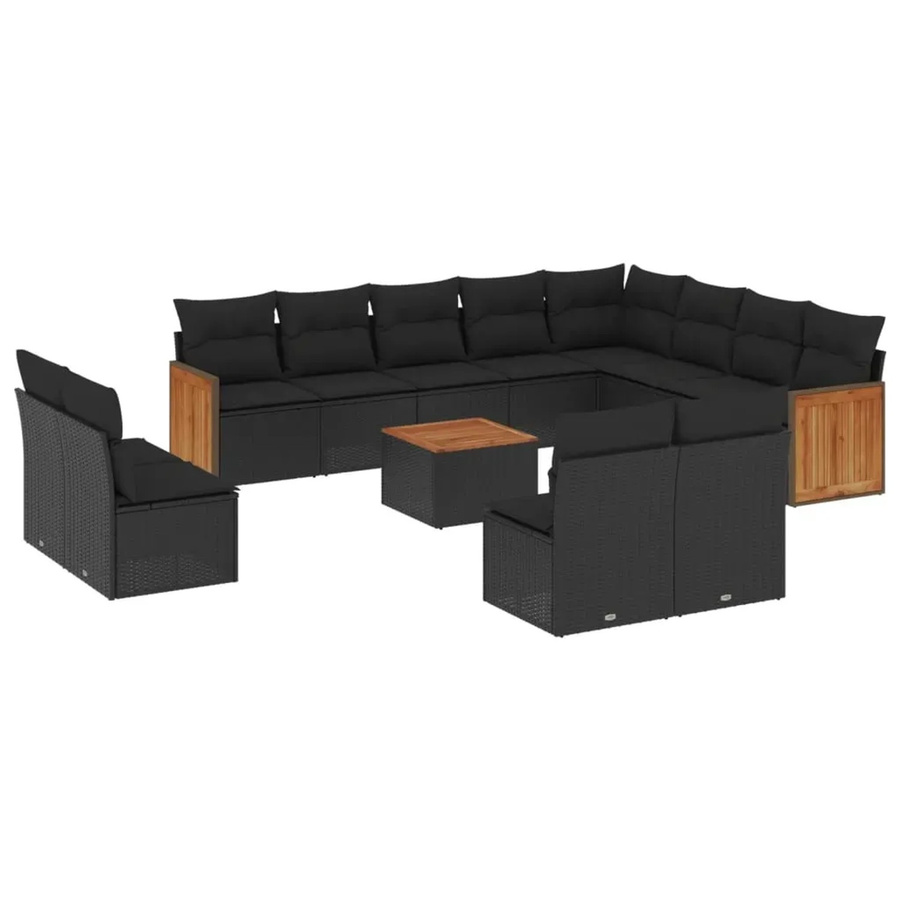 vidaXL 13-tlg. Garten-Sofagarnitur in U-Form aus Polyrattan mit Kissen in Schwarz - Bild 2