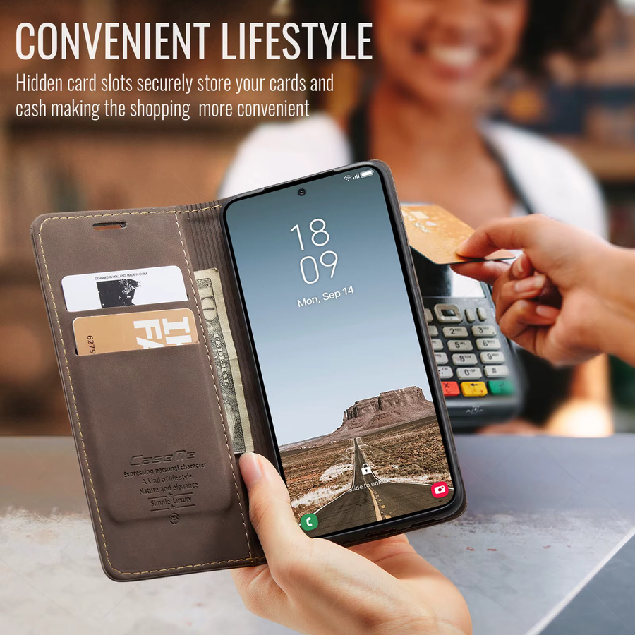 CaseMe Luxus Retro Magnetische Flip-PU-Leder-Handyhülle als Wallet Cover für Samsung Galaxy A37 und Samsung Galaxy A57 in Blau oder Braun - Bild 5