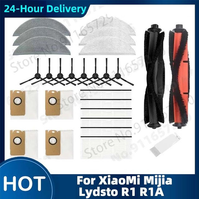 QIXIAO Ersatzteil-Set für XiaoMi Mijia Lydsto R1 R1A Roboter-Staubsauger mit Hauptbürste, HEPA-Filter, Seitenbürsten, Staubbeuteln und Wischtüchern - Bild 1