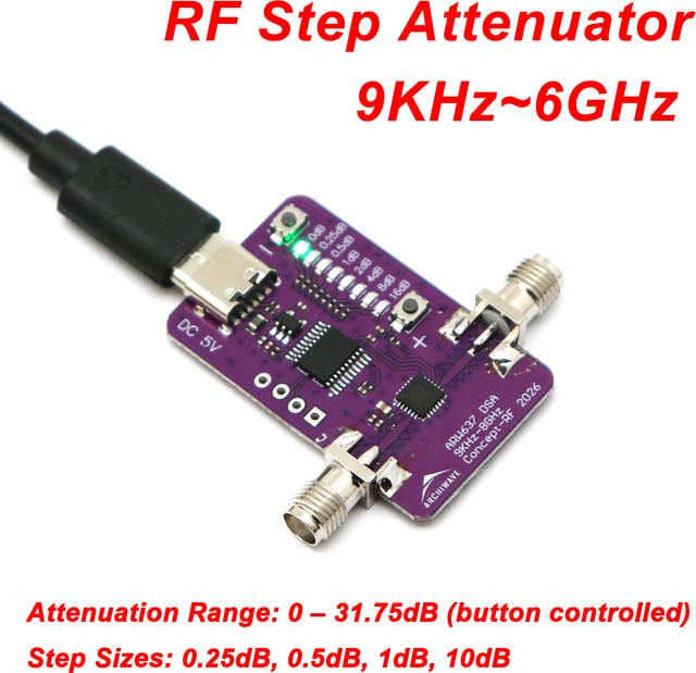 DYKBmetered Digitaler RF-Stufendämpfer 9KHz-6GHz mit 0-31,75dB Dämpfung für LoRa 868MHz und WiFi 2,4G/5G/5,8G sowie Amateurfunk-Verstärker mit SMA-Anschluss in Violett - Bild 1