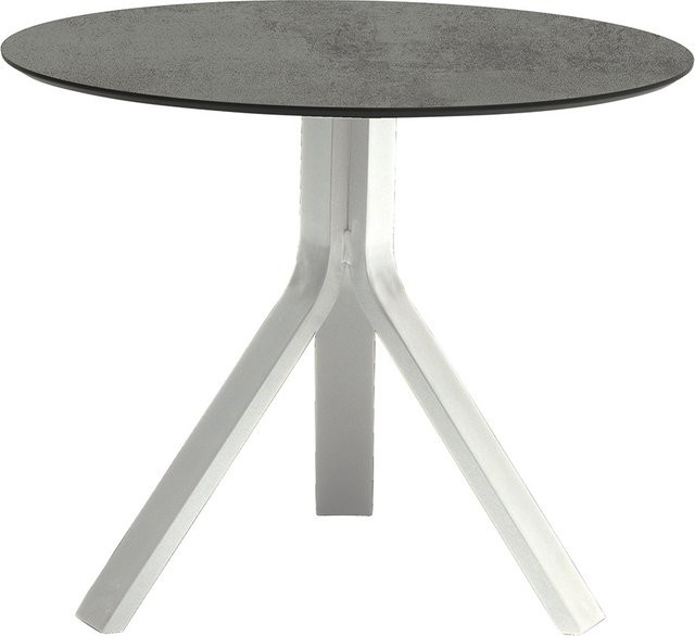 Stern Beistelltisch Freddie aus Aluminium in Weiß mit runder Tischplatte in Zement-Optik, Durchmesser: 65 cm, Höhe: 53 cm - Bild 1