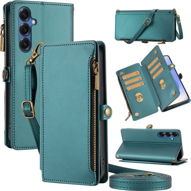 Multifunktionale Flip-Top Brieftasche mit Reißverschluss und Handyhülle für Samsung Galaxy A-Serie, Kartenhalter mit mehreren Kartenfächern, Farbe: Gold - Bild 1