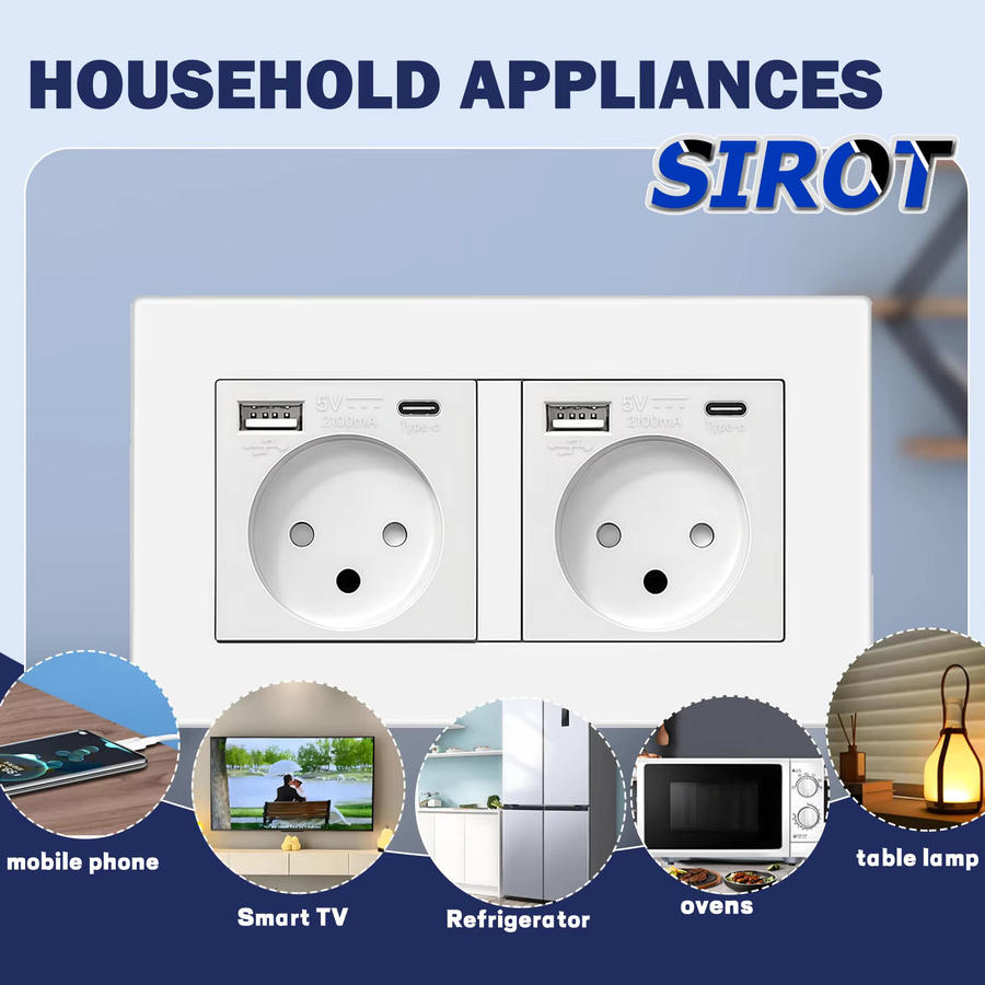 SIROT Israel-Steckdose mit USB Typ C, flammhemmendes PC-Panel, AC 230 V, 50 Hz, israelischer Standard-Wandsteckdose in Schwarz, Grau und Weiß - Bild 2