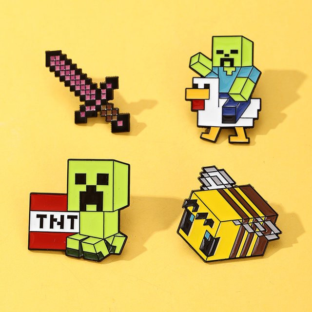 Potdemiel Minecraft Cartoon-Figuren Emaille-Anstecknadeln, Metall, 4-teiliges Set - Bild 1