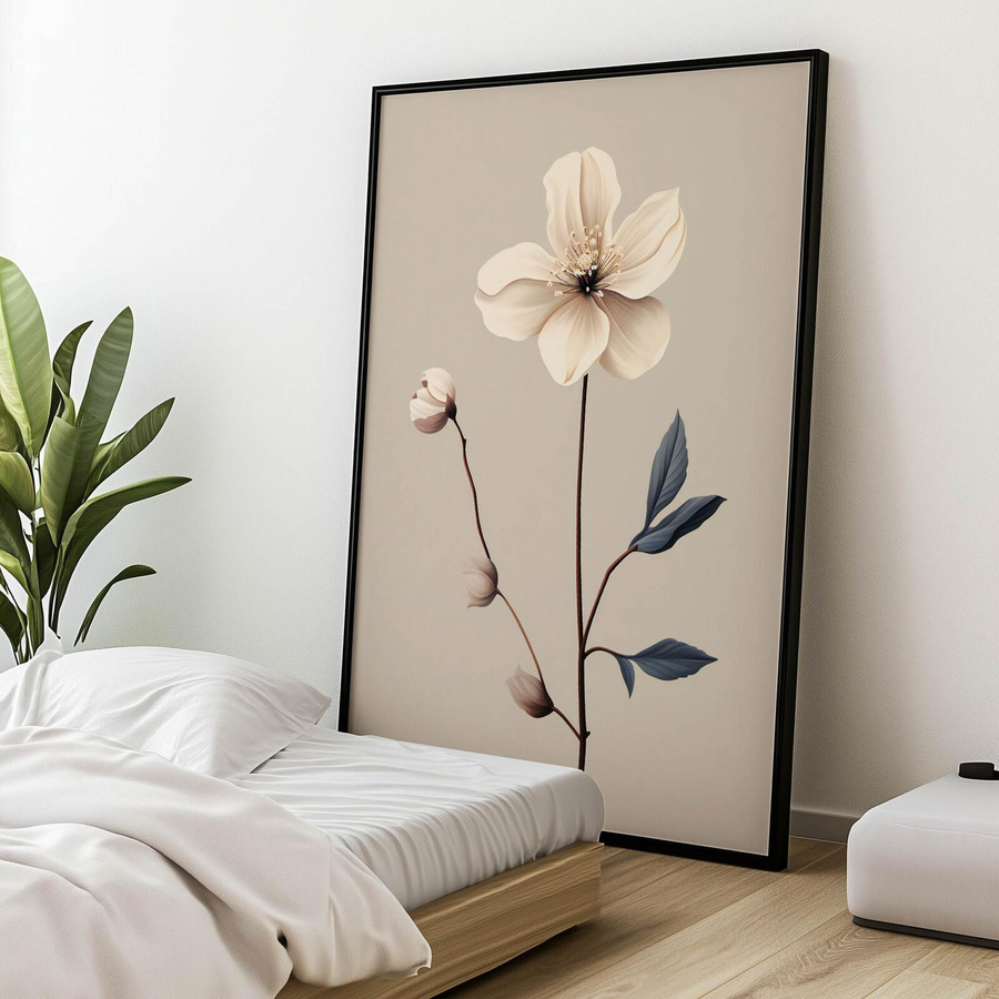 iKable Wandbild Weiße Anemone in minimalistischem Design, Rahmen Holz Dunkelbraun, B: 30 cm, H: 40 cm - Bild 1
