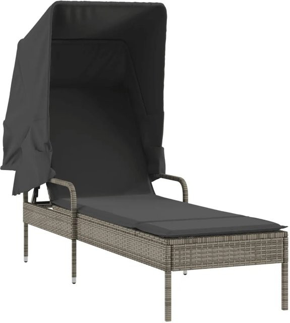 vidaXL Sonnenliege aus Poly Rattan in Grau mit Sonnendach und verstellbarer Kopfstütze - Bild 1