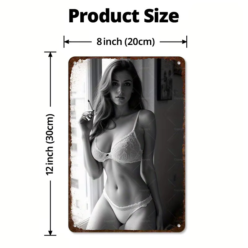 Vintage Blechschild Hello Young Bikini-Model Wandkunst aus Metall, B/H: 20,32 x 30,48 cm - Bild 2