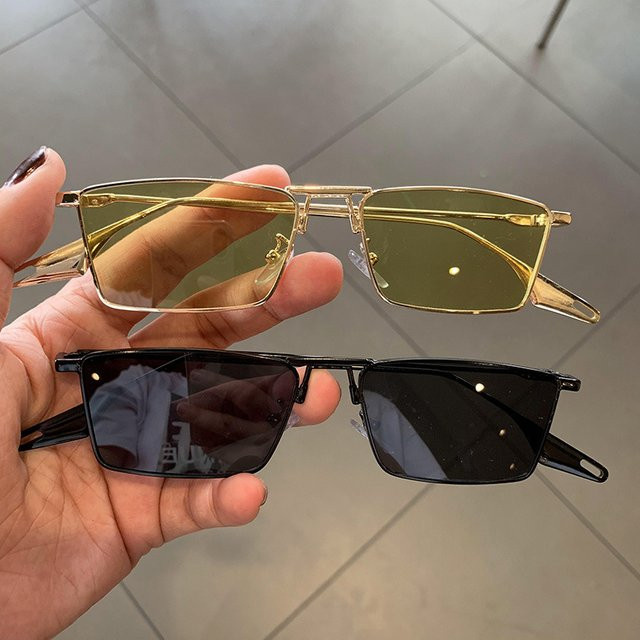 Retro Rechteckige Sonnenbrille, Metall, Vollrand, Unisex, Schwarz - Bild 1
