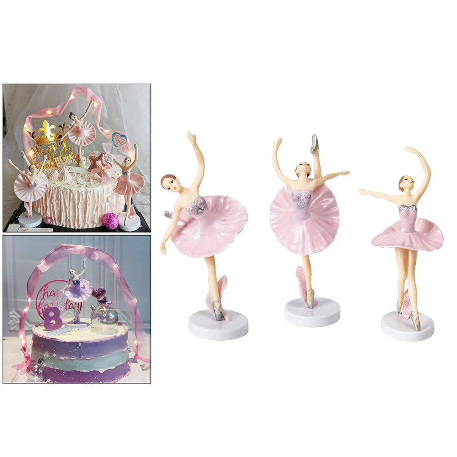 Kesoto Kuchen Topper Ballerina 3er Pack in Rosa mit Ballett Hausschuhen für Kinder Geburtstag und Party - Bild 2